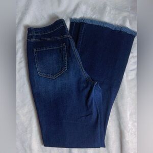 Dark washed ripped flared jeans